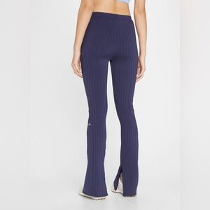 ALO Yoga High Waist Zip-It Navy Pinstripe Flared Zipper Leggings, Small